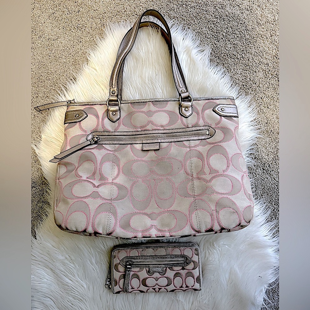 Coach Daisy Metallic Emma Outline Signature Canvas Bag & Wallet